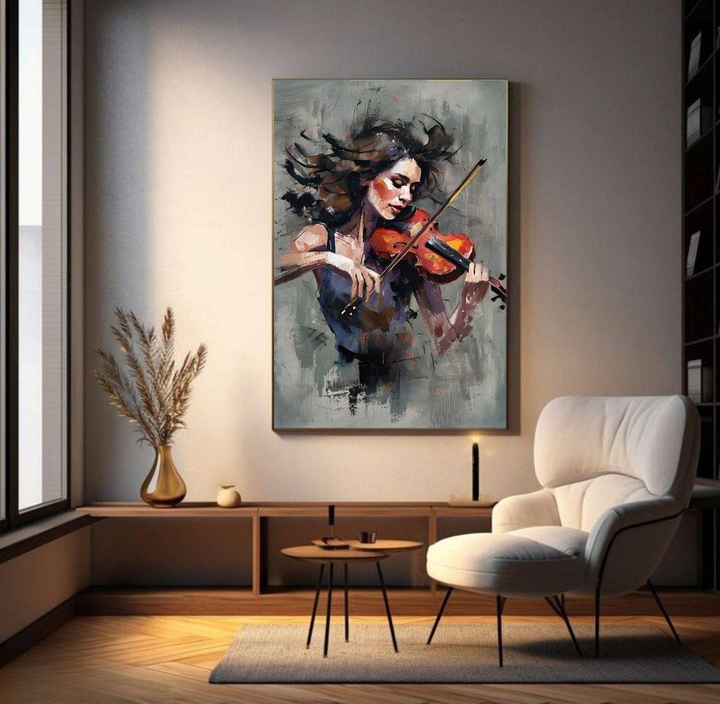 Abstract Violin Woman Wall Art Print, Musician Painting Poster, Feminine Modern Art