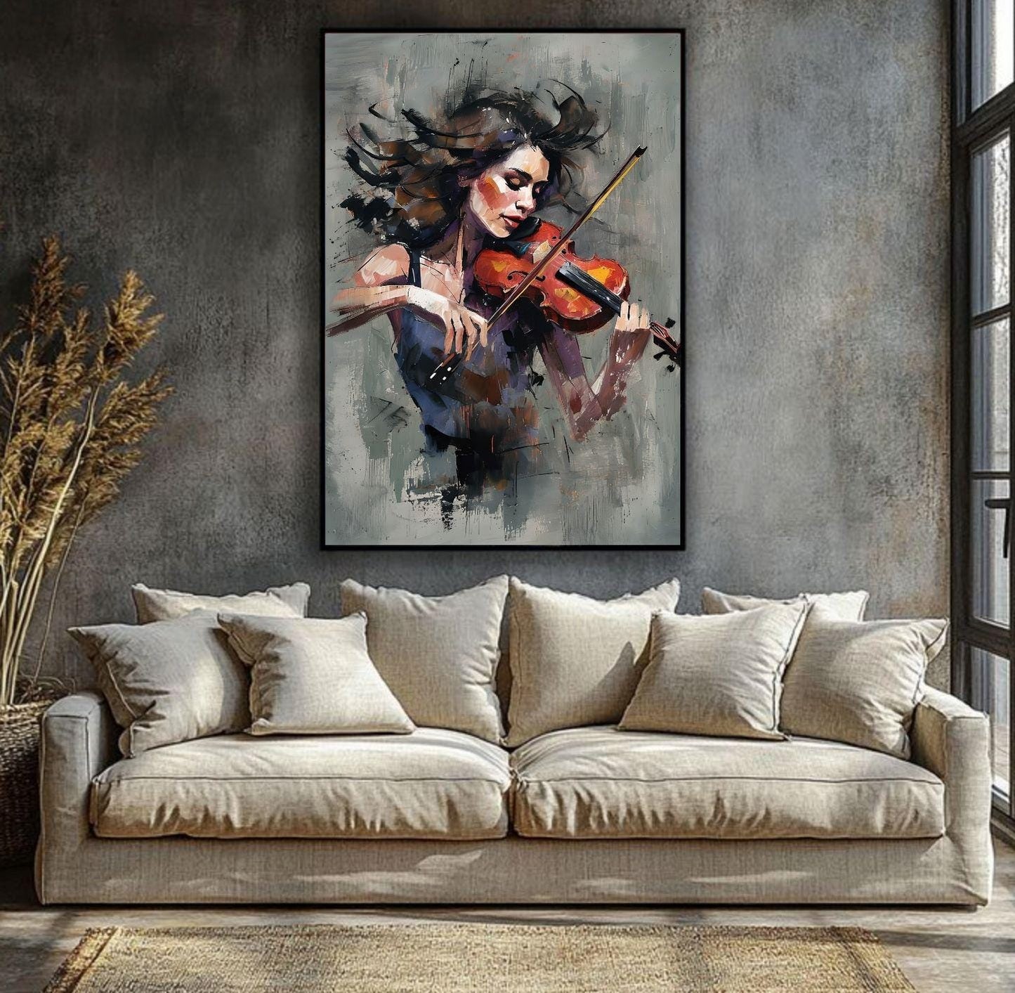 Abstract Violin Woman Wall Art Print, Musician Painting Poster, Feminine Modern Art