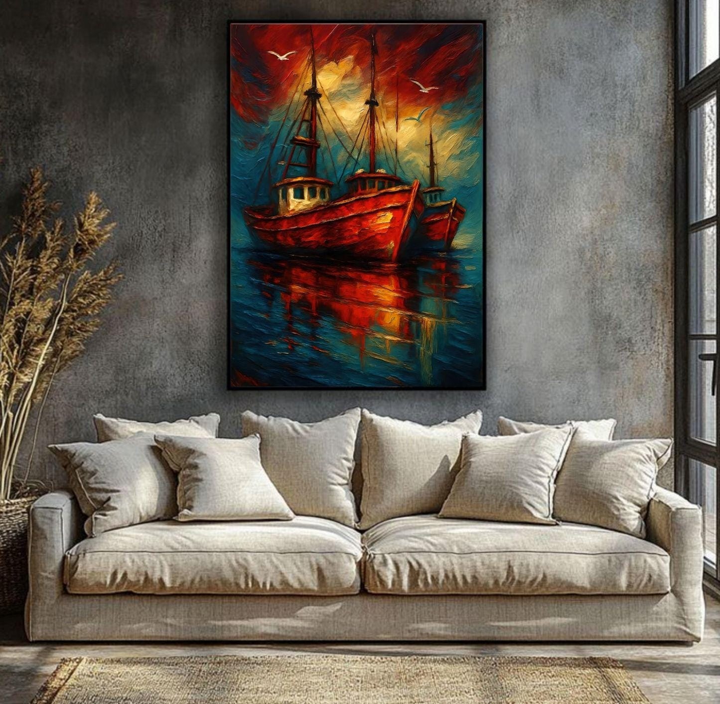 Bold Fishing Boat Wall Art, Striking Nautical Poster, Abstract Coastal Decor