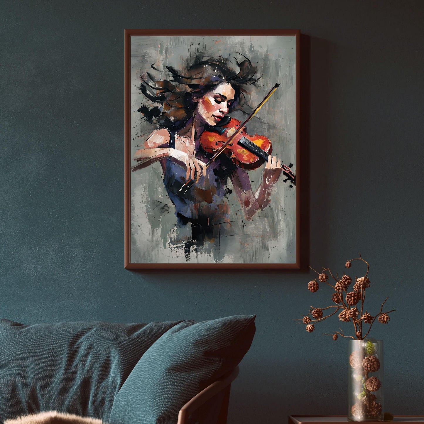 Abstract Violin Woman Wall Art Print, Musician Painting Poster, Feminine Modern Art